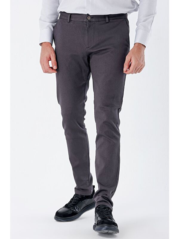 İMZA Koyu Antrasit Pamuklu Yandan Cepli Casual Slim Fit Chino Pantolon 1003235120