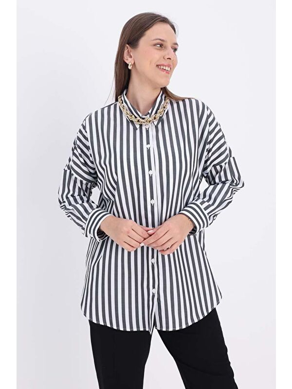ALLDAY Beyaz-Siyah-Oversize Basic Gömlek