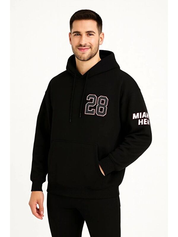 Jane's Üç İplik Kapüşonlu Ön Ve Arka Baskılı SweatShirt Hoodie - Siyah