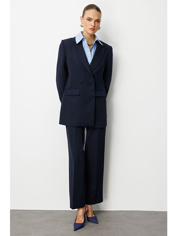Mizalle Oversize Lacivert Kruvaze Blazer Ceket