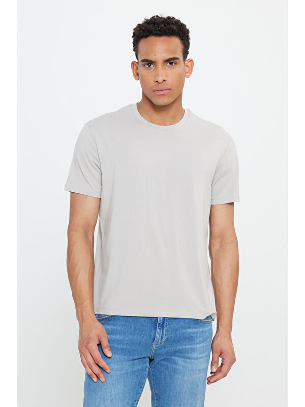 AC&Co / Altınyıldız Classics Erkek Bej Standart Fit Normal Kesim Bisiklet Yaka Pamuklu Tişört