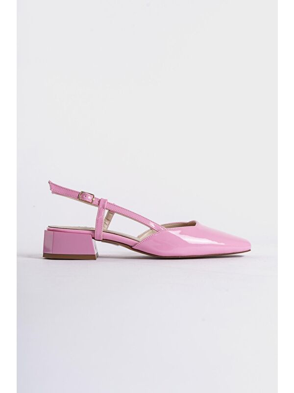 Arkası Açık Küt Burunlu Kalın Topuklu Rugan Kadın Ayakkabı - Görsel 3