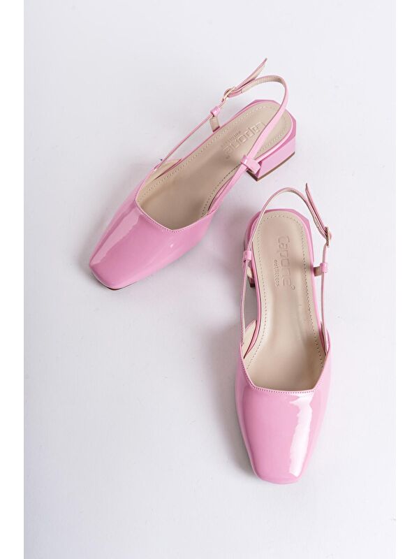 Arkası Açık Küt Burunlu Kalın Topuklu Rugan Kadın Ayakkabı - Görsel 4