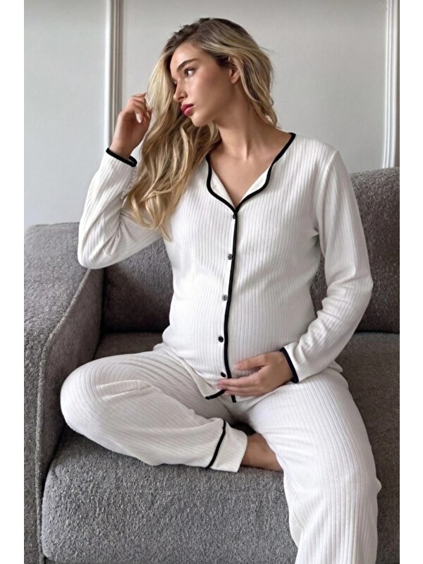MİSS DÜNYA LİSSA Elisa Soft Elegance Yumoş Düğmeli Ayarlanabilir Bel Lohusa Pijama Takımı