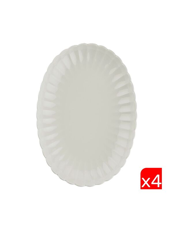 Kütahya Porselen Bone Luz Krem Kayık Tabak 28x19cm 4 lü BNLZF28KY00