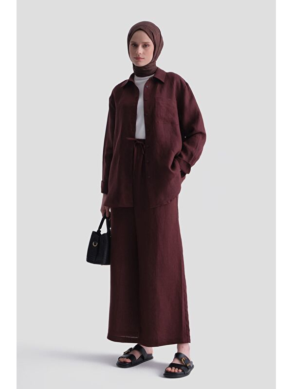 ARMİNE Keten Oversize Tunik Bordo