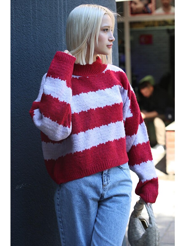Madmext Lila Desenli Oversize Kazak Mg1205