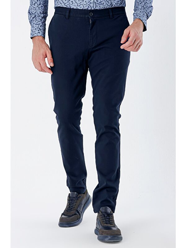 İMZA Lacivert Pamuklu Yandan Cepli Casual Slim Fit Chino Pantolon 1003235117