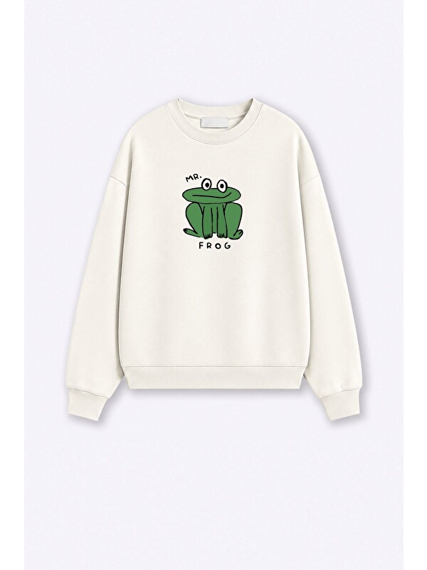 Monila Kadın Premium Kumaş 3 İplik Şardonlu Kurbağa Baskılı Sweatshirt