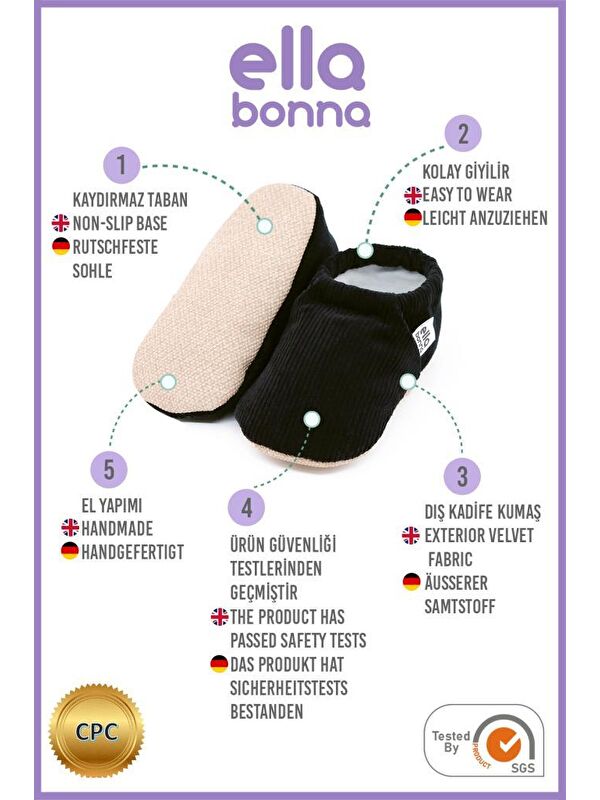 Kadife Bebek Patiği Fitilli, Kaydırmaz Taban, Kreş Ayakkabısı Patik - Görsel 4