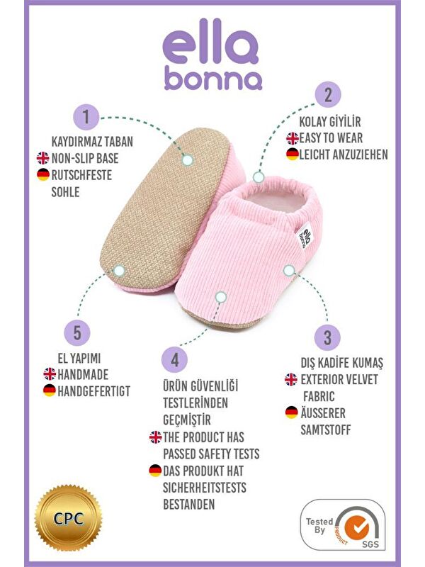Kadife Bebek Patiği Fitilli, Kaydırmaz Taban, Kreş Ayakkabısı Patik - Görsel 4