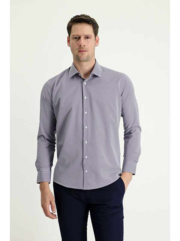 Kiğılı Uzun Kol Slim Fit Dar Kesim Desenli Pamuklu Kolay Ütülenebilir Gömlek