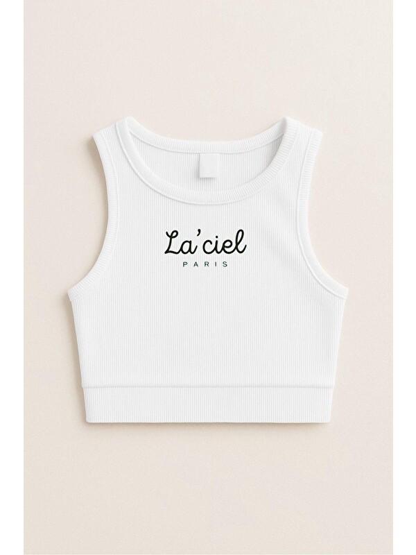 Magu Kız Çocuk Pamuklu La'ciel Yazılı Ribana Atlet Crop Top - Yazlık Basic Tasarım