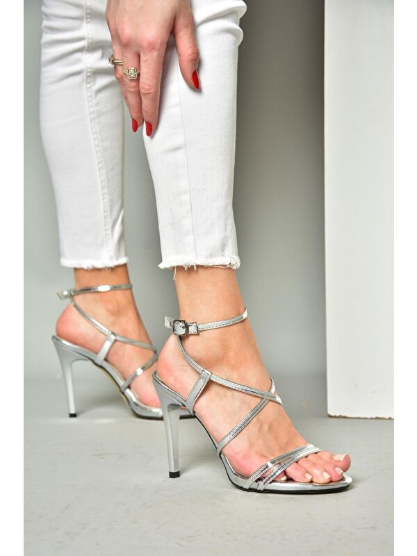 S9970663 Gümüş Kadın Topuklu Ayakkabı - Görsel 3