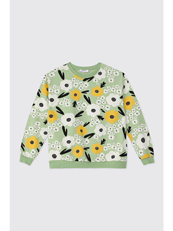 Panço Kız Çocuk Yeşil Sweatshirt