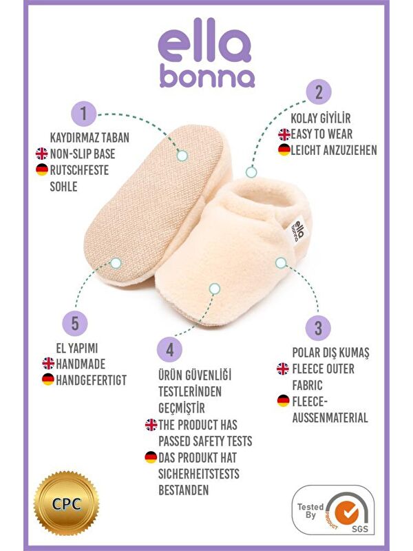 Polar Bebek Pandufu Ev Patiği, Kaydırmaz Taban, Organik Pamuk Astar Kreş Ayakkabısı - Görsel 4