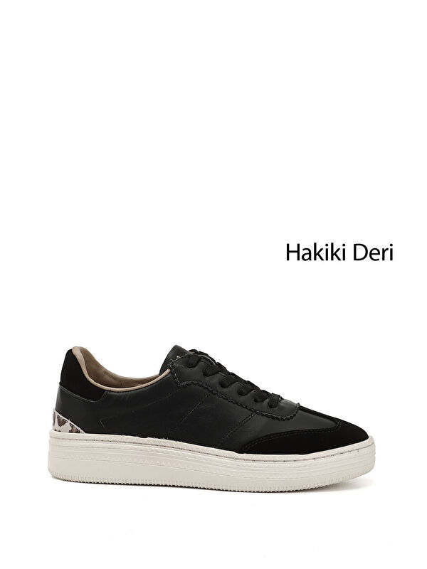 GÖNDERİ(R) Kadın ZÜMRÜT-SİYAH Lastik Bağcıklı Hakiki Deri Sneaker