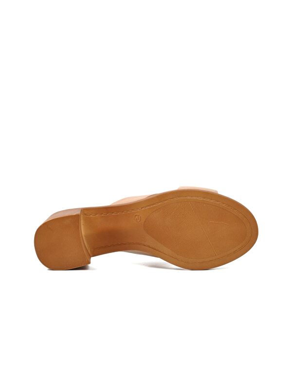 Bej Hakiki Deri Kadın Topuklu Terlik 9749 - Görsel 6