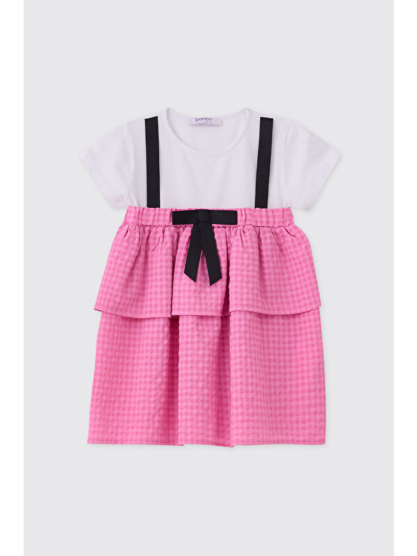 Panço Kız Bebek Beyaz-Pembe Elbise