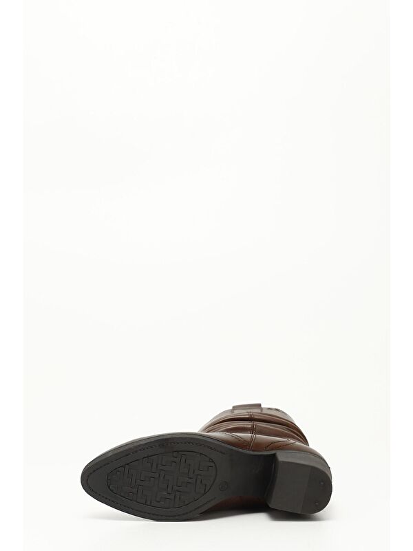 KOYU KAHVE Hakiki Deri Topuklu Körüklü Kadın Günlük Çizme 47531 - Görsel 5