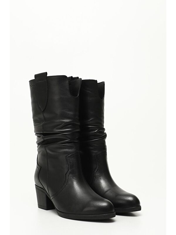 SİYAH Hakiki Deri Topuklu Körüklü Kadın Günlük Çizme 47531 - Görsel 3