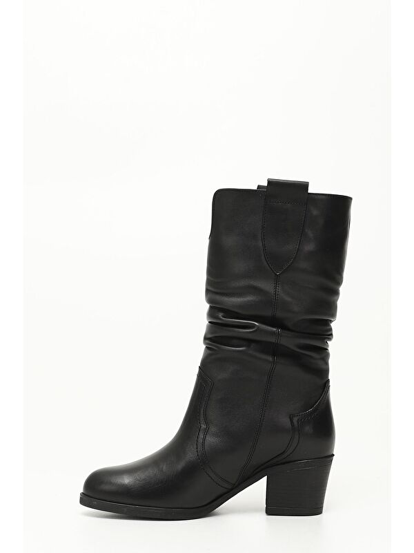 SİYAH Hakiki Deri Topuklu Körüklü Kadın Günlük Çizme 47531 - Görsel 4
