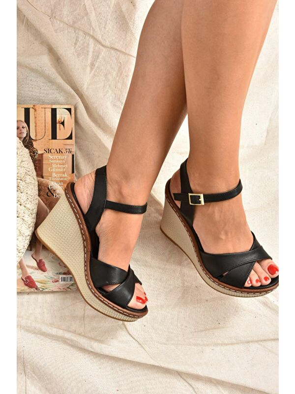 9674040209 Siyah Dolgu Taban Kadın Ayakkabı - Görsel 5