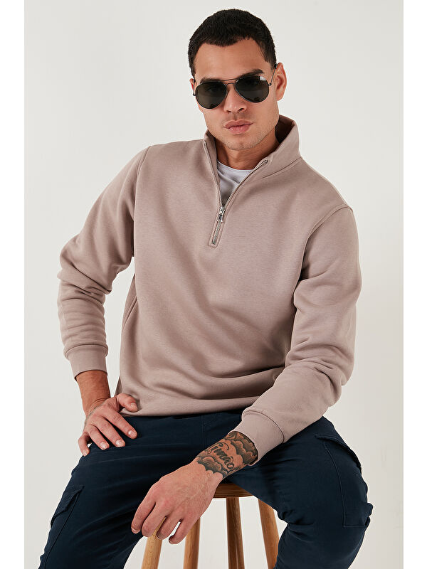 Buratti Pamuklu Regular Fit Yarım Fermuarlı Dik Yaka Erkek Sweat 59052592