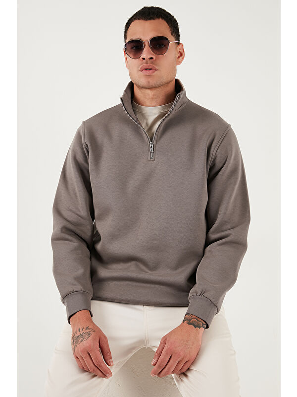 Buratti Pamuklu Regular Fit Yarım Fermuarlı Dik Yaka Erkek Sweat 59052592