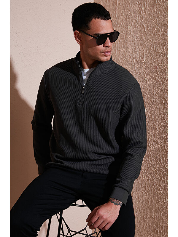 Buratti Pamuklu Regular Fit Yarım Fermuarlı Dik Yaka Erkek Sweat 5905716