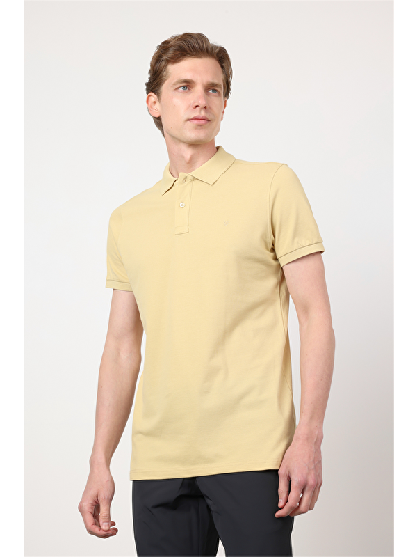 İMZA Sarı Polo Yaka Kısa Kol Cepsiz Slim Fit Pamuklu Tişört 1011260154