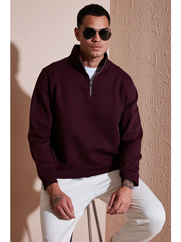 Buratti Pamuklu Regular Fit Yarım Fermuarlı Dik Yaka Erkek Sweat 59052592