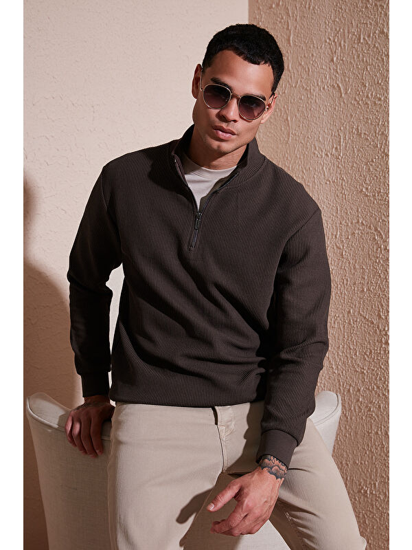 Buratti Pamuklu Regular Fit Yarım Fermuarlı Dik Yaka Erkek Sweat 5905716