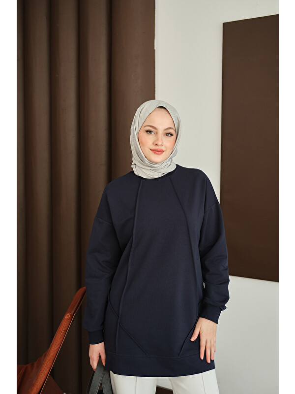 Locco Moda Kadın Önü Dikiş Detay Tunik Lacivert
