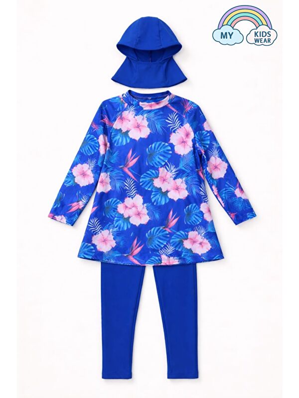 My Kids Wear Kız Çocuk Mayo 3’lü Takım (Üst + Tayt + Bone) 12568
