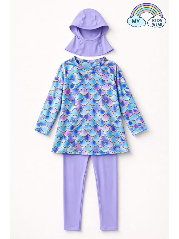 My Kids Wear Kız Çocuk Mayo 3’lü Takım (Üst + Tayt + Bone) 12569