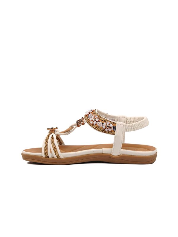 Beyaz Hakiki Deri Kadın Sandalet 9636 - Görsel 3