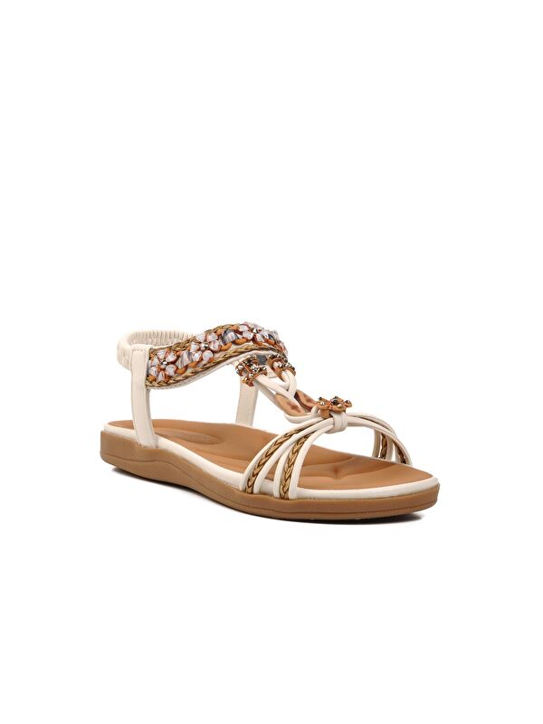 Beyaz Hakiki Deri Kadın Sandalet 9636 - Görsel 4