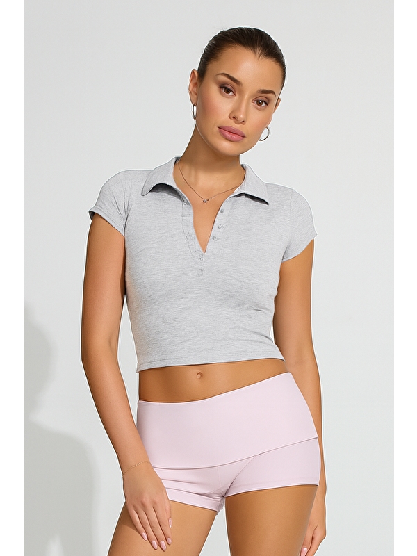 Madmext Grimelanj Polo Yaka Basic Kadın Tişört Mg2455