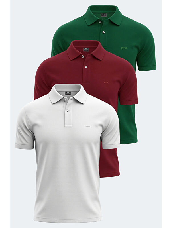 SLAZENGER VALE KTN 3 lü Set Erkek Beyaz - Yeşil - Bordo %100 Pamuk Tişört
