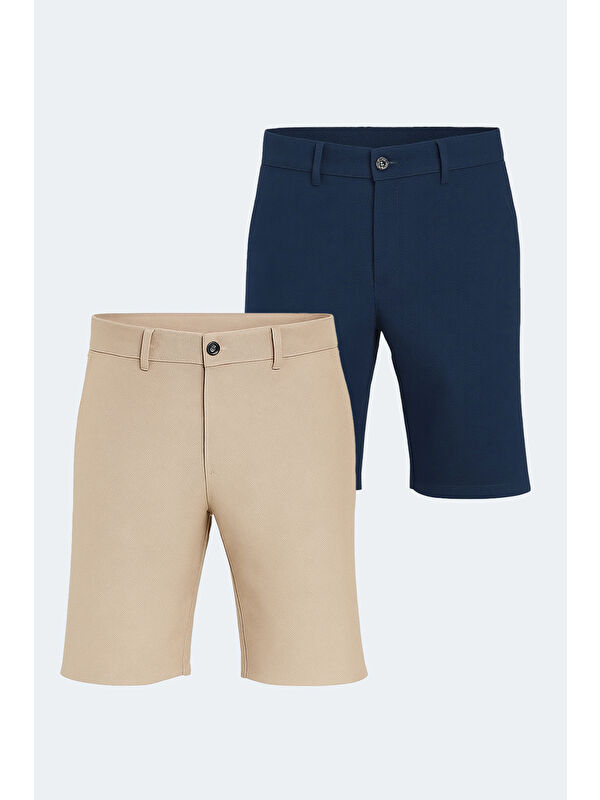 SLAZENGER EASILY 2 li Set Erkek Bej - Lacivert Şort