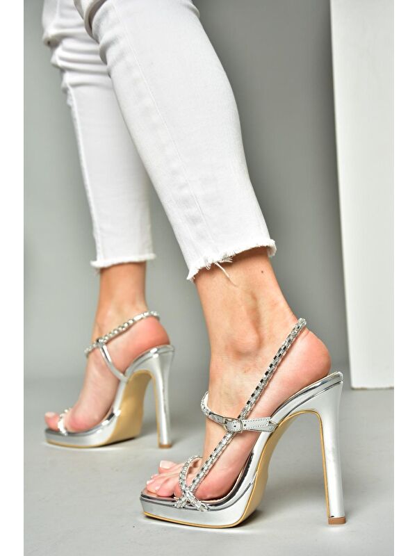 S5696162 Gümüş Kadın Topuklu Ayakkabı - Görsel 4