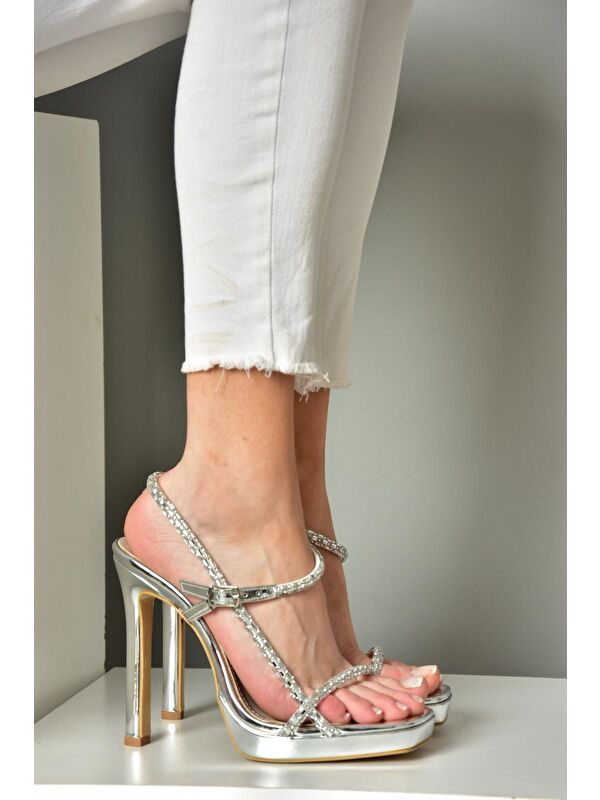 S5696162 Gümüş Kadın Topuklu Ayakkabı - Görsel 5