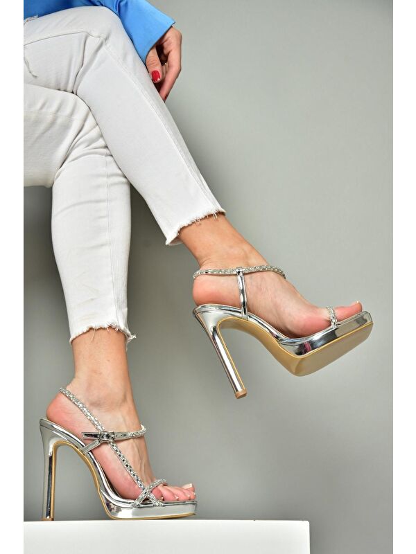 S5696162 Gümüş Kadın Topuklu Ayakkabı - Görsel 6