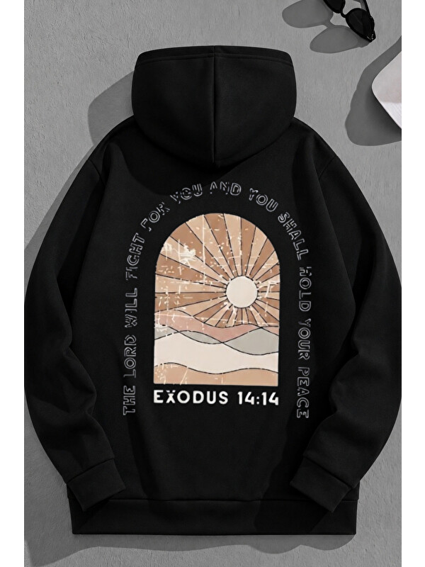 Trendseninle Unisex 3 İplik Pamuklu Siyah Exodus Bol Kalıp Sweatshirt Hoodie