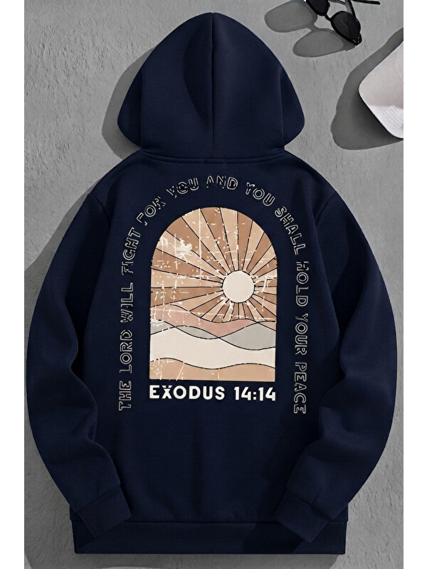 Trendseninle Unisex 3 İplik Pamuklu Lacivert Exodus Bol Kalıp Sweatshirt Hoodie