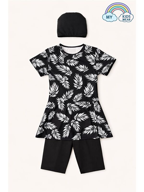 My Kids Wear Kız Çocuk Desenli Şortlu Bone’li Mayo Takımı 12573
