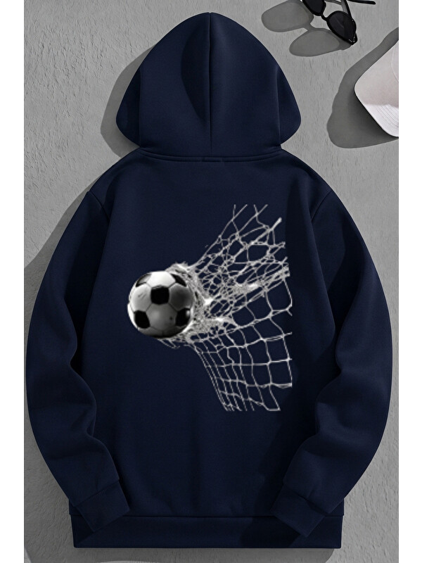 Trendseninle Unisex 3 İplik Pamuklu Lacivert GooooL Bol Kalıp Sweatshirt Hoodie