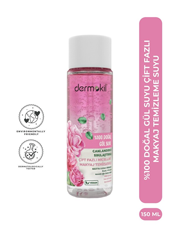 Dermokil %100 Doğal Gül Suyu Çift Fazlı Makyaj Temizleyici 150 ml