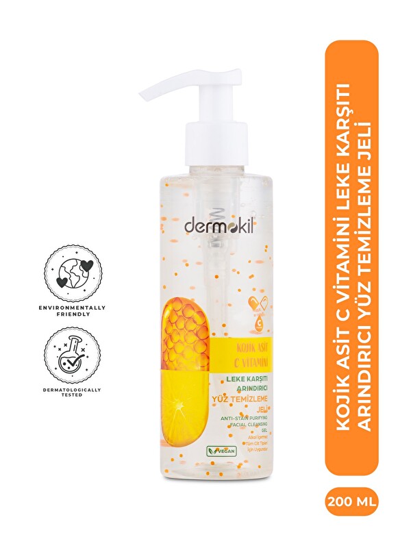 Dermokil Kojik Asit C Vitamini Leke Karşıtı Arındırıcı Yüz Temizleme Jeli 200 ml